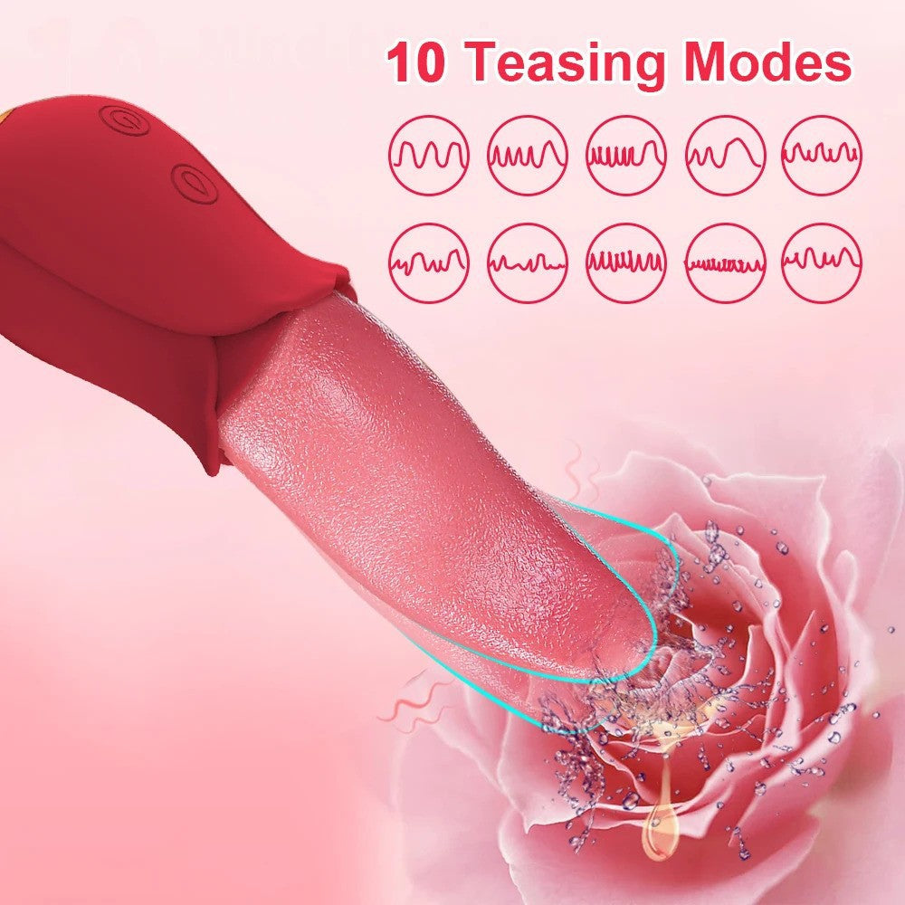 【Pink PoP】 Tongue shape 4 in 1 Tongue Thrusting Vibrators Sex Toys with 10 Vibration Mode & 10 Licking Clitoral