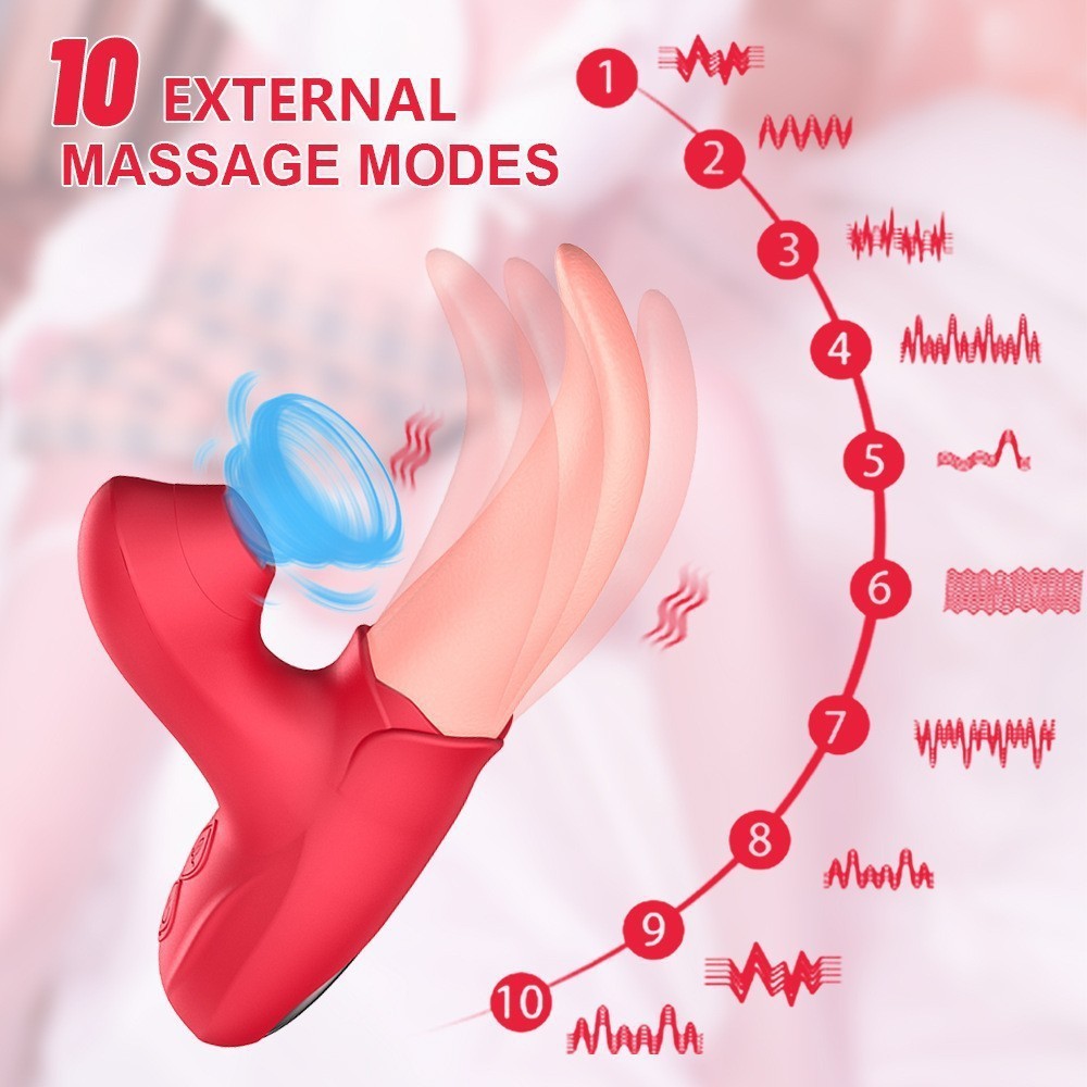 【Pink PoP】 Tongue shape 4 in 1 Tongue Thrusting Vibrators Sex Toys with 10 Vibration Mode & 10 Licking Clitoral