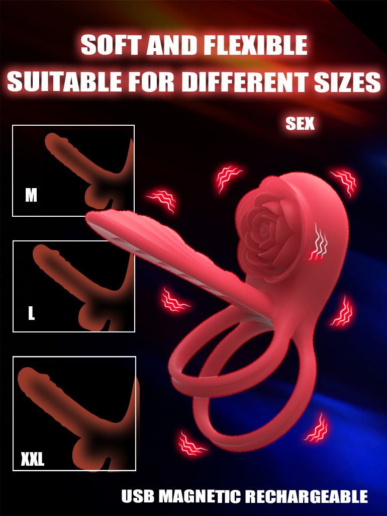 Rose Shape Couple Sharing a Vibrating Ring