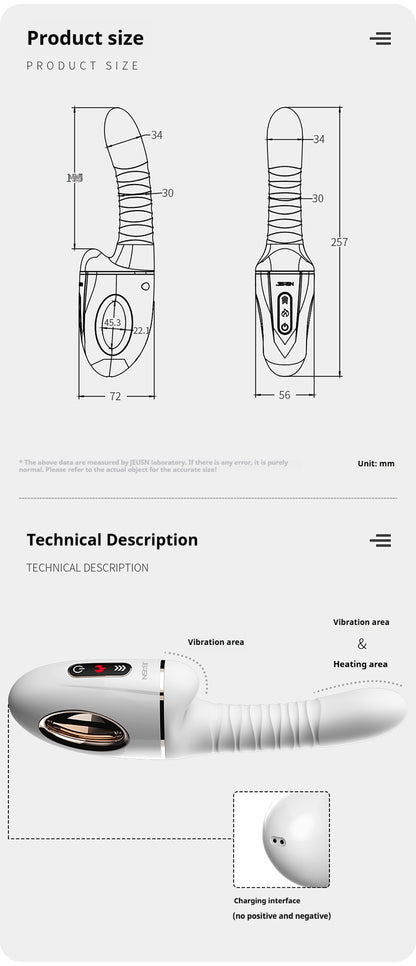 【Pink PoP】Women's telescopic cannon machine, intelligent heating dual strong vibration, telescopic vibration can be carried out simultaneously, soft silicone, 40° temperature rise USB magnetic charging