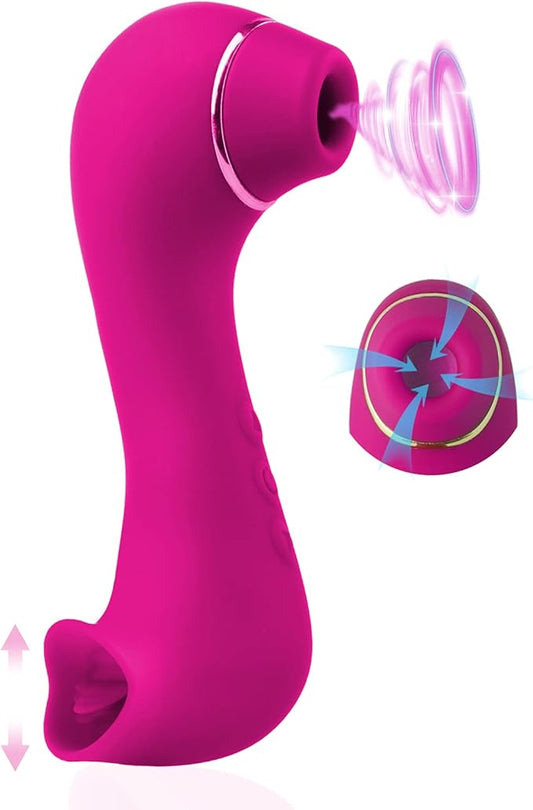 Vibrator Suction Device "Ultra-high Speed Tongue Licking 10 Suction Levels + 10 Tongue Licking Modes" Clitoral Vibrator Nipple Stimulation Clitoral Stimulation Vibrator Soft Silicone Silent Completely Waterproof Adult Toy Adult Product (Pink)