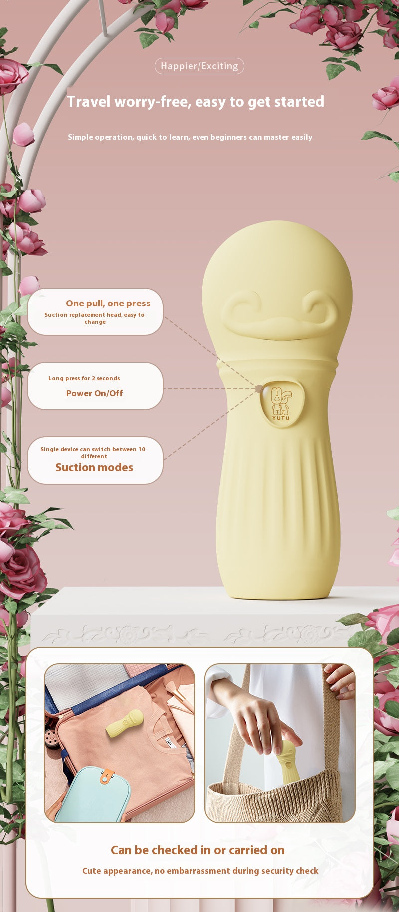 【Pink PoP】Suck the vibration stick, suck at point c, the suction head is replaceable, soft and skin-like