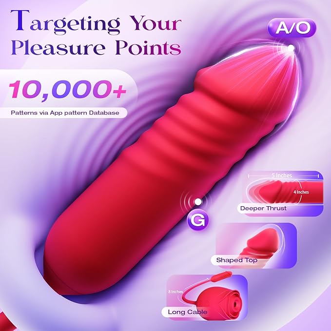 Female Vibrator Dildo Sex Toy - MOOLIGIRL Rose Sex Toy with Push G-spot Vibrator and 10 Suction Modes for Clitoral Nipple Stimulation Double-headed Dildo Adult Sex Toy Couple Game