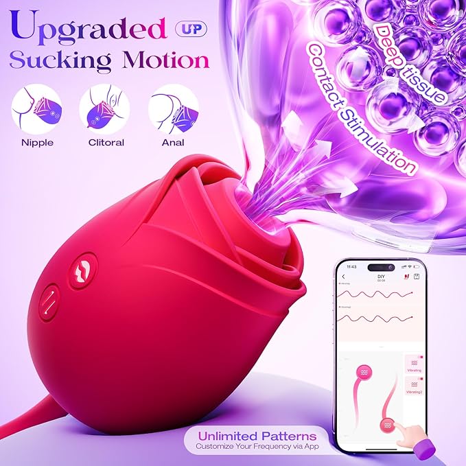 Female Vibrator Dildo Sex Toy - MOOLIGIRL Rose Sex Toy with Push G-spot Vibrator and 10 Suction Modes for Clitoral Nipple Stimulation Double-headed Dildo Adult Sex Toy Couple Game