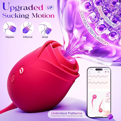 Female Vibrator Dildo Sex Toy - MOOLIGIRL Rose Sex Toy with Push G-spot Vibrator and 10 Suction Modes for Clitoral Nipple Stimulation Double-headed Dildo Adult Sex Toy Couple Game