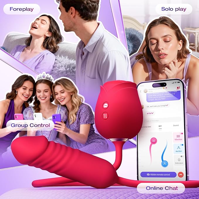 Female Vibrator Dildo Sex Toy - MOOLIGIRL Rose Sex Toy with Push G-spot Vibrator and 10 Suction Modes for Clitoral Nipple Stimulation Double-headed Dildo Adult Sex Toy Couple Game