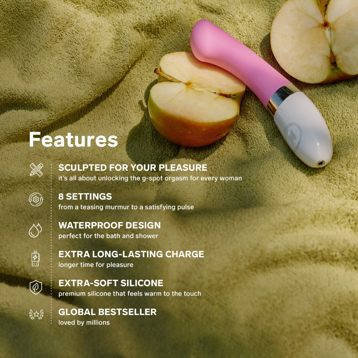 【Pink PoP】G-point vibrator, top curved and flat, 8 types of vibration
