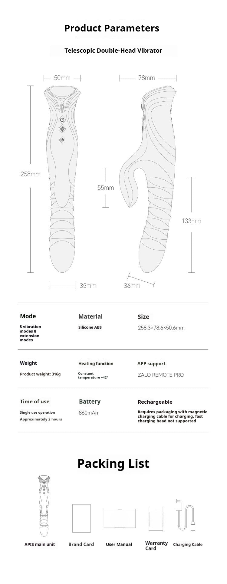 Snake Female Double-Headed Telescopic Vibrator